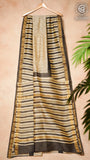 White & Black Line Patterned Handblocked Pure Maheshwari Cotton Silk Sarees