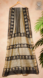 White and Black Checkered Handblocked Pure Maheshwari Cotton Silk Sarees