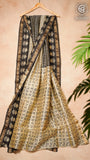 White and Black Checkered Handblocked Pure Maheshwari Cotton Silk Sarees