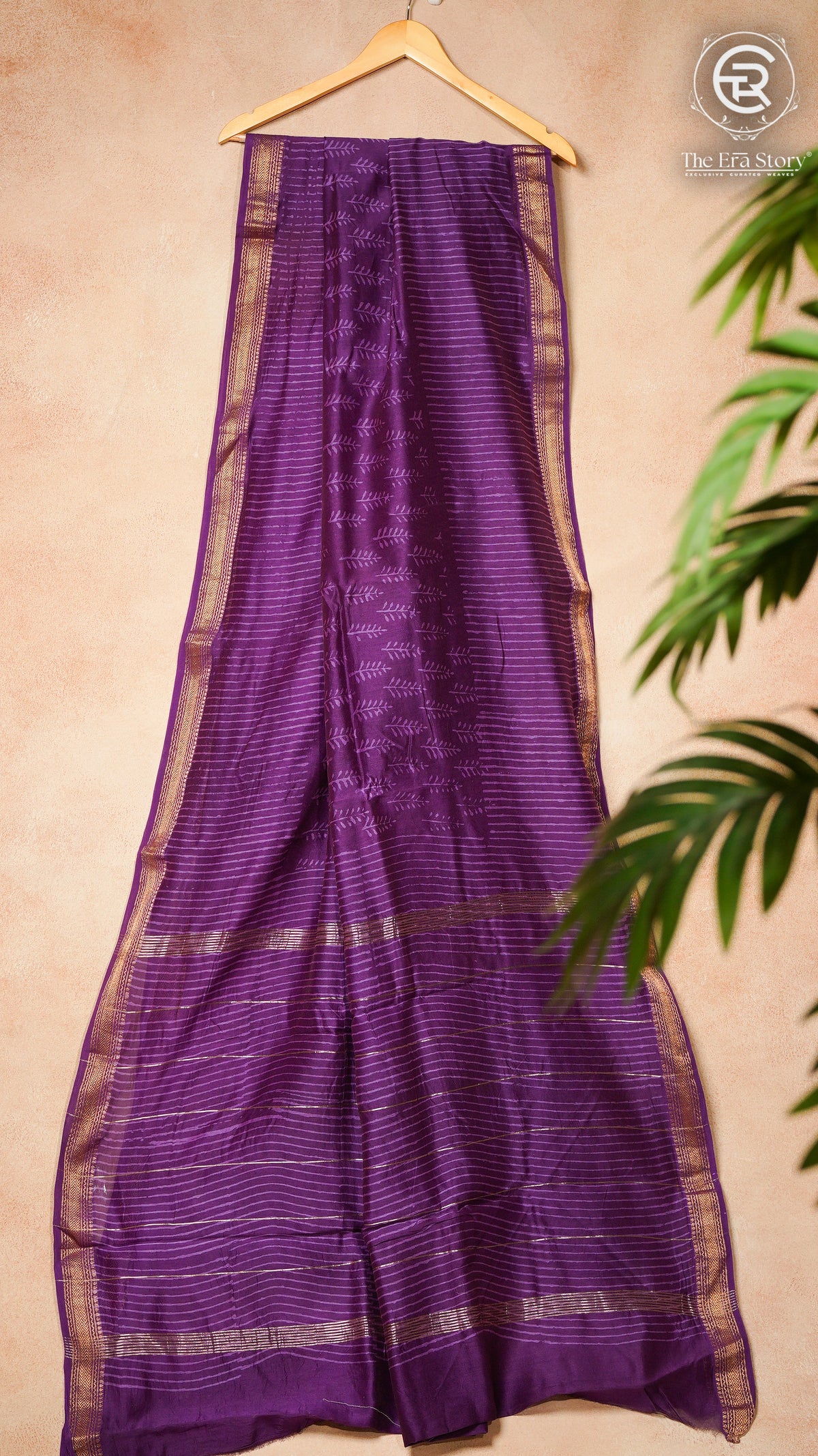 Purple Floral Handblocked Pure Maheshwari Cotton Silk Sarees
