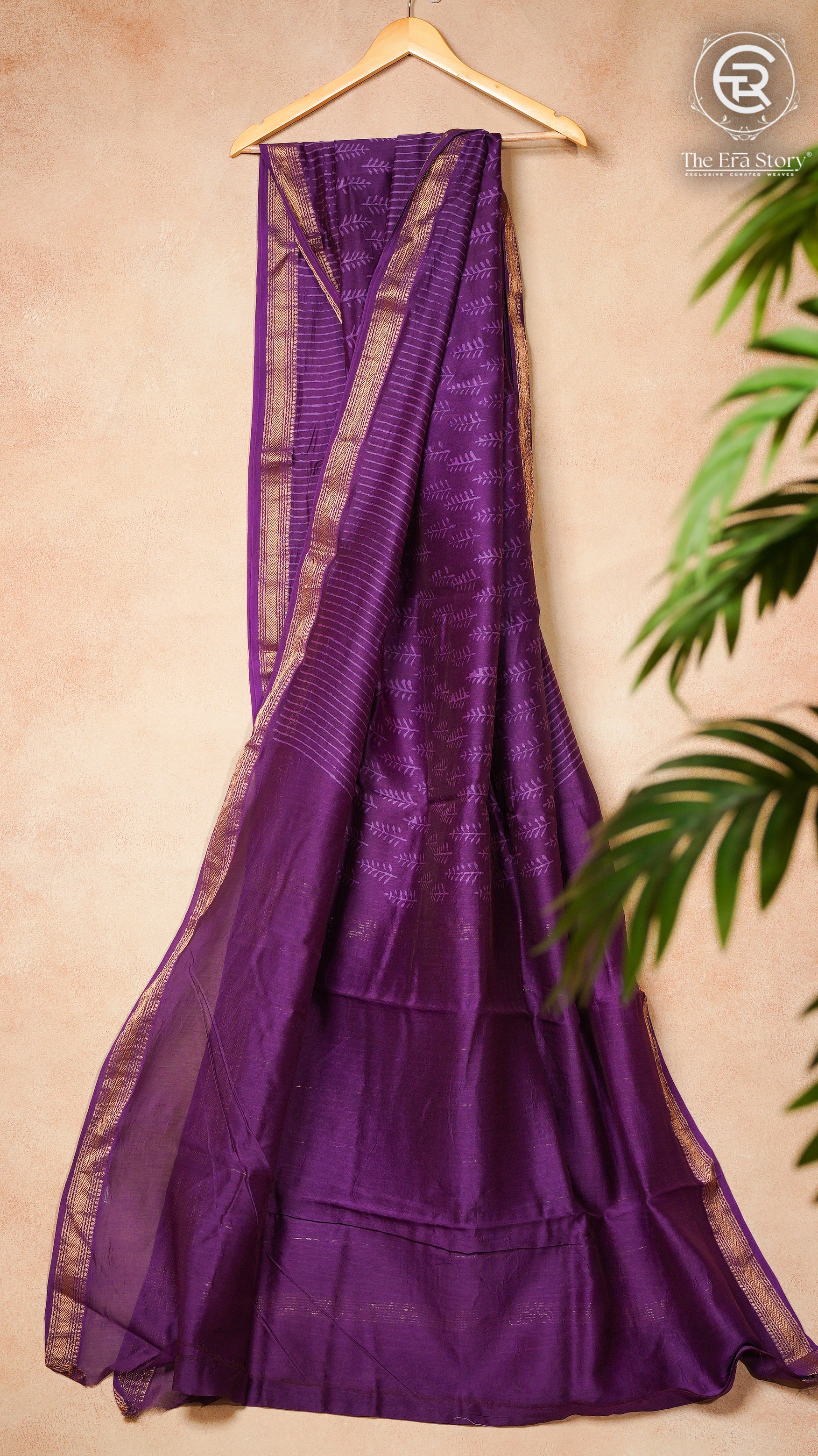 Purple Floral Handblocked Pure Maheshwari Cotton Silk Sarees
