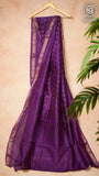 Purple Floral Handblocked Pure Maheshwari Cotton Silk Sarees
