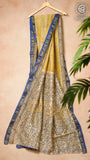Yellow & Blue Handblock Maheshwari Silk Cotton Saree