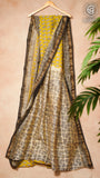 Yellow & Black Floral Handblocked Pure Maheshwari Cotton Silk Sarees