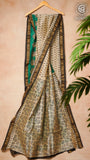 White & Green Handblock Maheshwari Silk Cotton Saree