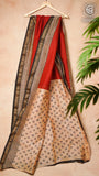 Red Beige & Black Handblocked Maheshwari Silk Cotton Saree