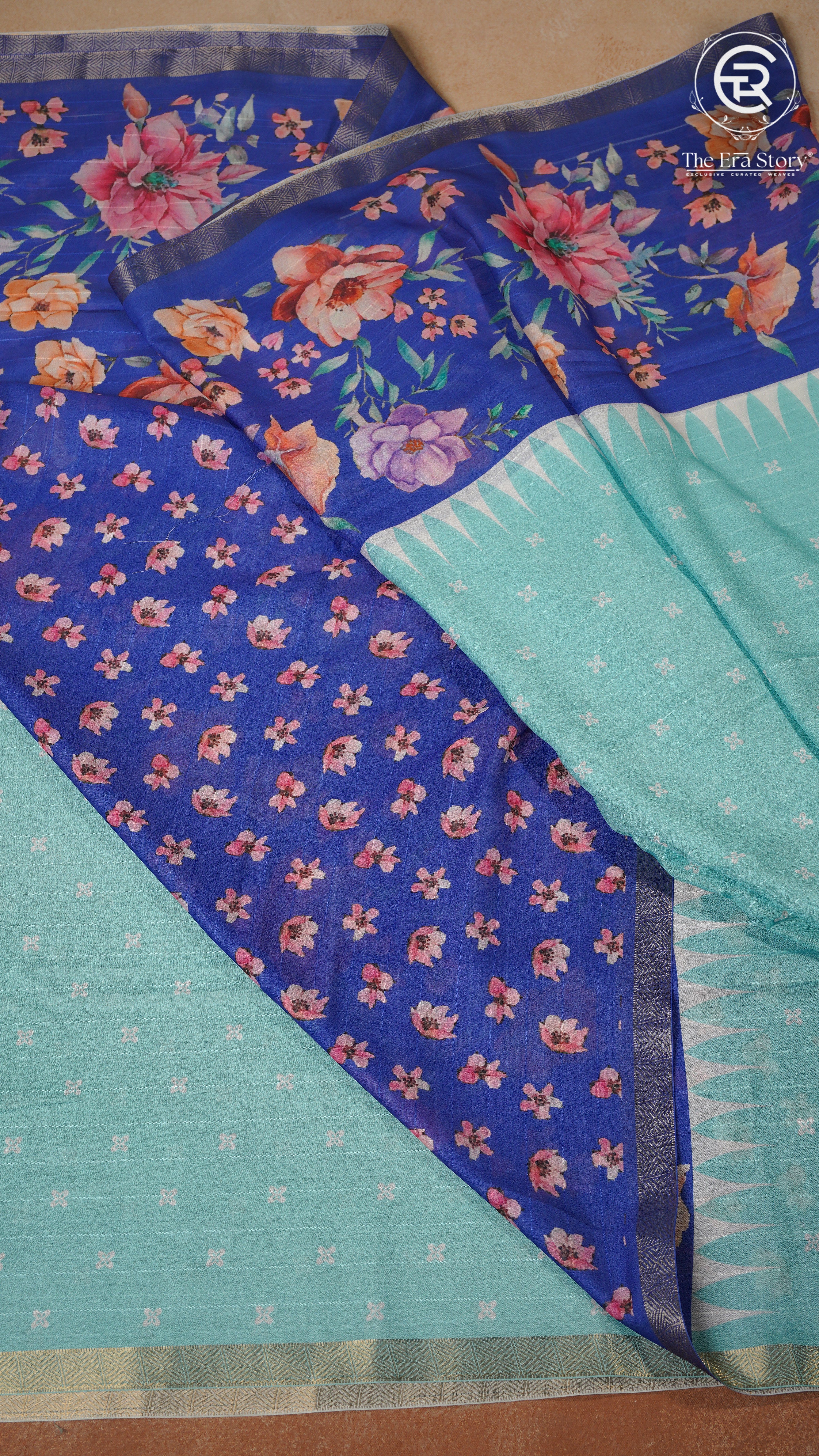 Sky Blue Floral Fancy Georgette Saree