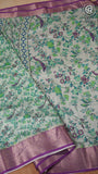 Green and Violet Floral and Bird Fancy Georgette Saree