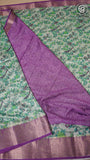 Green and Violet Floral and Bird Fancy Georgette Saree