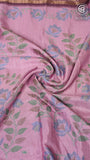 Peach Pink Burgundy & Blue Floral Printed Tussar Silk Saree