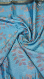 Blue Green & Gold Floral Printed Tussar Silk Saree