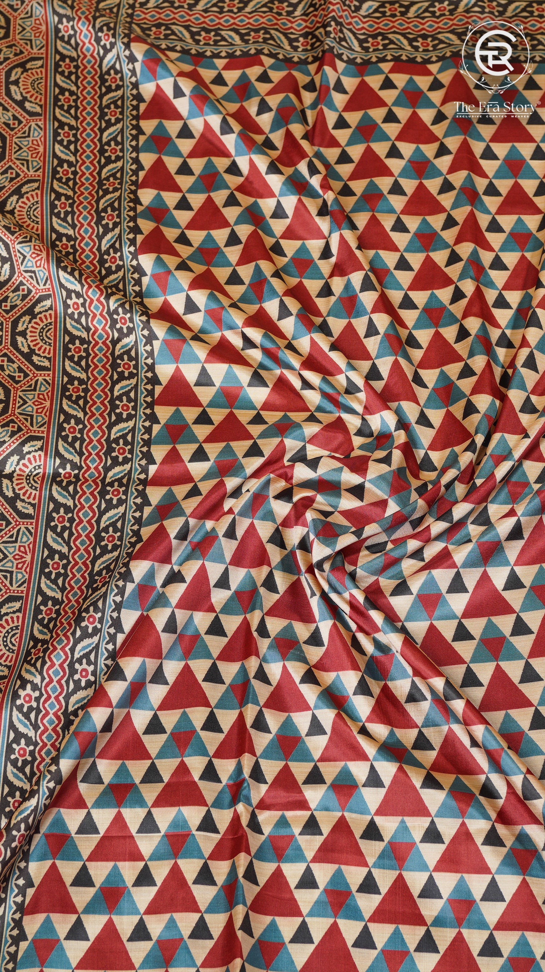 White Contemporary Printed Tussar Silk Saree