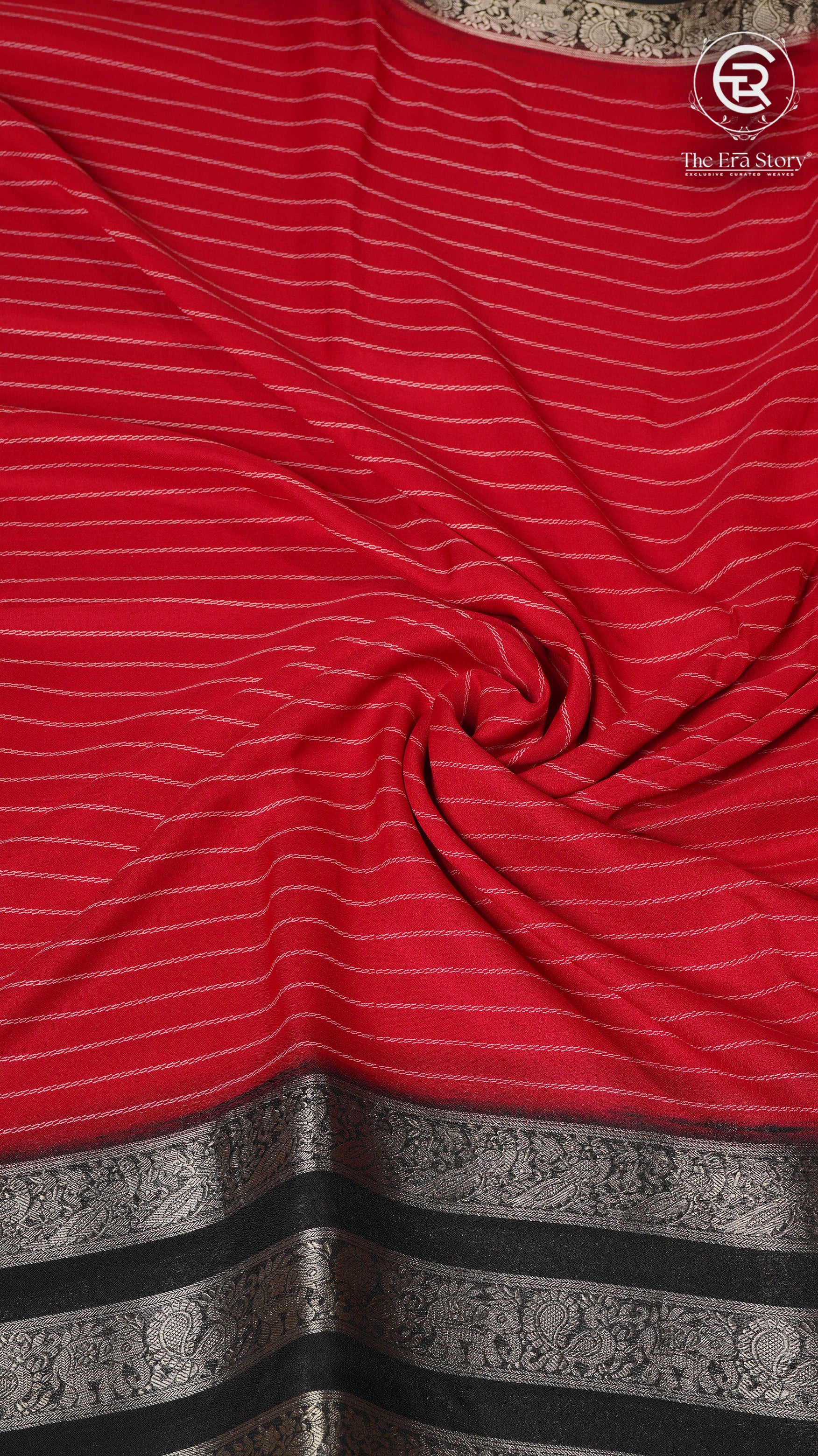 Red and Black Line Pattern Premium Georgette Saree
