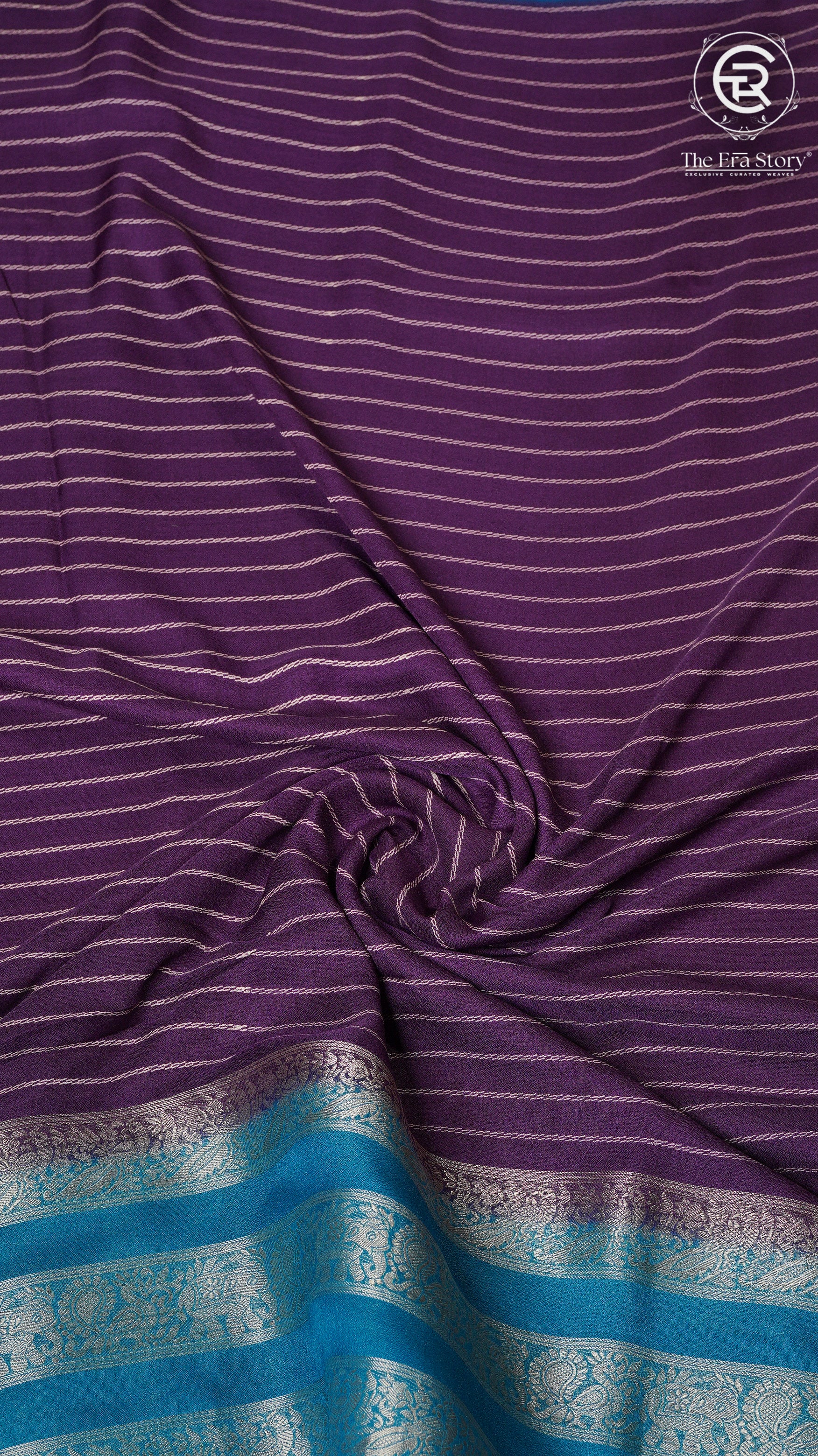 Violet and Blue Line Pattern Premium Georgette Saree