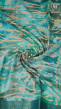 Sea Blue Green Abstract Dola Silk Saree