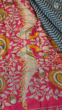 Blue and Pink Kalamkari Leheriya Handloom Cotton Saree