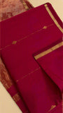 Red Line Diamond Zari Handloom Pure Maheshwari Silk Saree