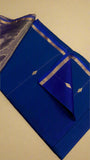 Royal Blue Line Diamond Zari Handloom Pure Maheshwari Silk Saree