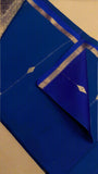 Royal Blue Line Diamond Zari Handloom Pure Maheshwari Silk Saree