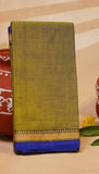 Olive Green and Blue Temple Narayanpet Handloom Cotton Saree