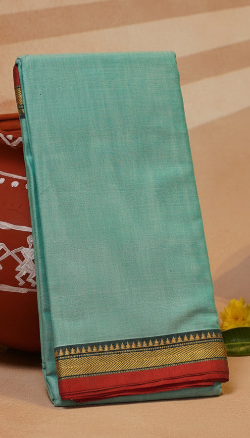 Sea Green and Maroon Temple Narayanpet Handloom Cotton Saree