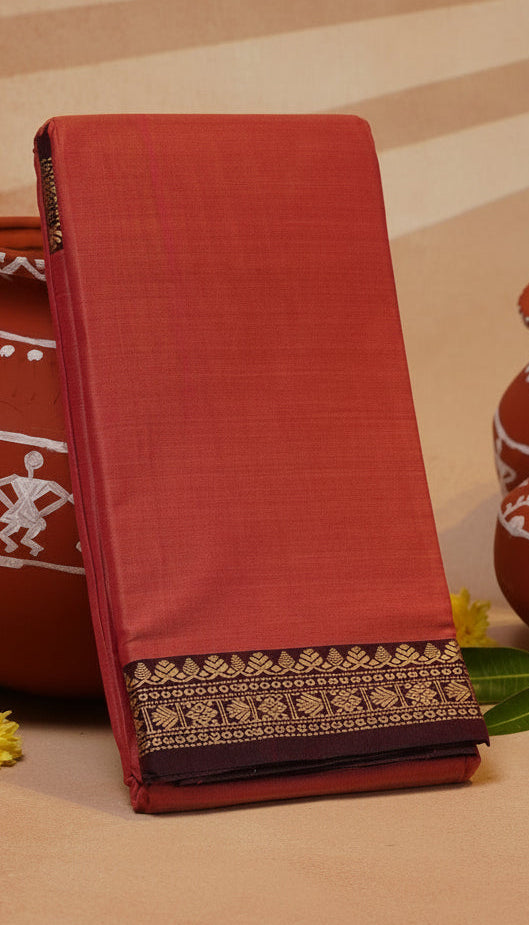 Mild Brown and Violet Narayanpet Handloom Cotton Saree