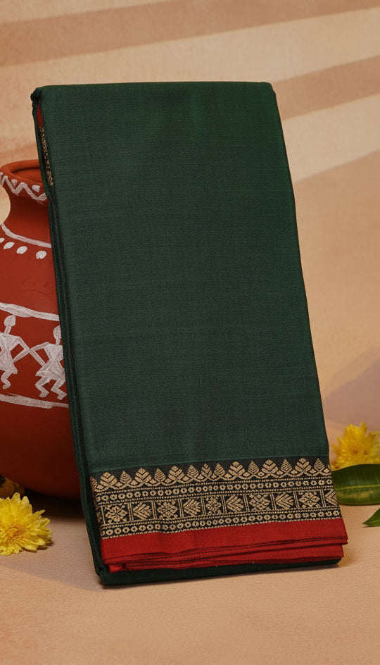 Green and Red Temple Narayanpet Handloom Cotton Saree