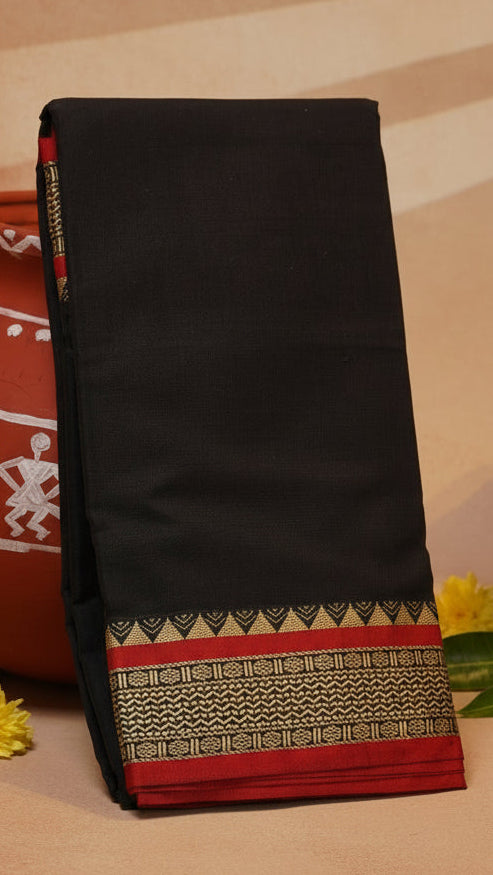 Black and Red Temple Narayanpet Handloom Cotton Saree