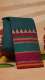Peacock Green and Red Heavy Border Narayanpet Handloom Cotton Saree
