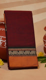 Maroon and Bronze Elephant Border Narayanpet Handloom Cotton Saree