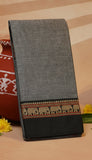 Grey and Black Elephant Border Narayanpet Handloom Cotton Saree