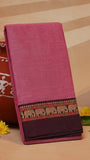 Lavender and Brown Elephant Border Narayanpet Handloom Cotton Saree