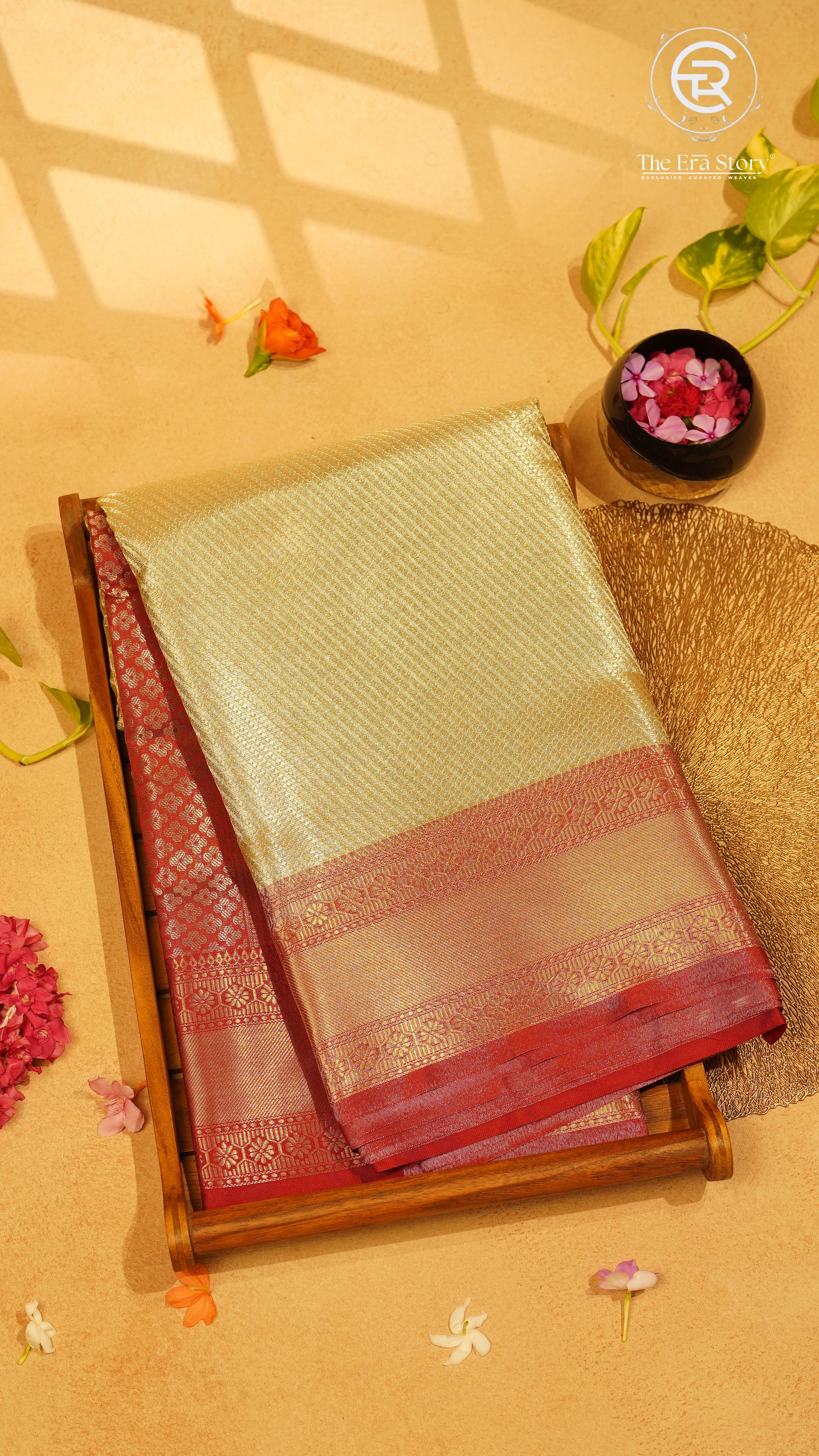 Gold and Red Tissue Silk Saree
