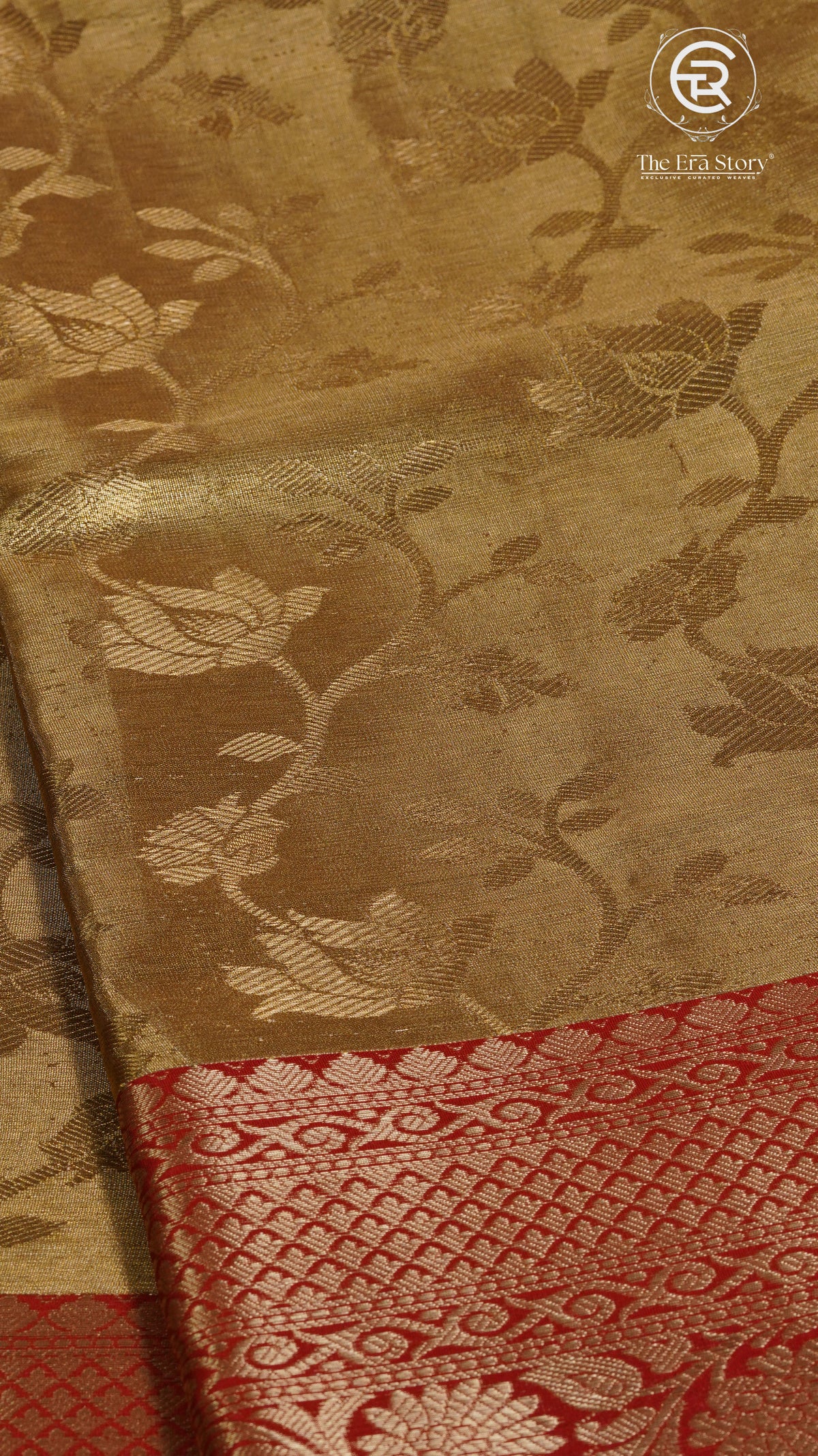 Gold and Red Floral Kanchipuram Tissue Silk Saree