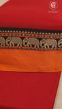 Orange and Bronze Elephant Border Narayanpet Handloom Cotton Saree