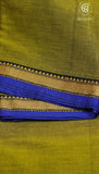 Olive Green and Blue Temple Narayanpet Handloom Cotton Saree