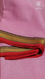 Lavender Pink and Red Temple Narayanpet Handloom Cotton Saree