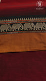 Maroon and Bronze Elephant Border Narayanpet Handloom Cotton Saree