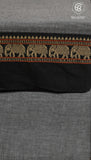 Grey and Black Elephant Border Narayanpet Handloom Cotton Saree