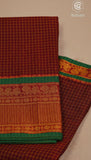 Maroon and Green Temple Border Narayanpet Handloom Cotton Saree