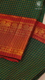 Green and Red Checkered Narayanpet Handloom Cotton Saree