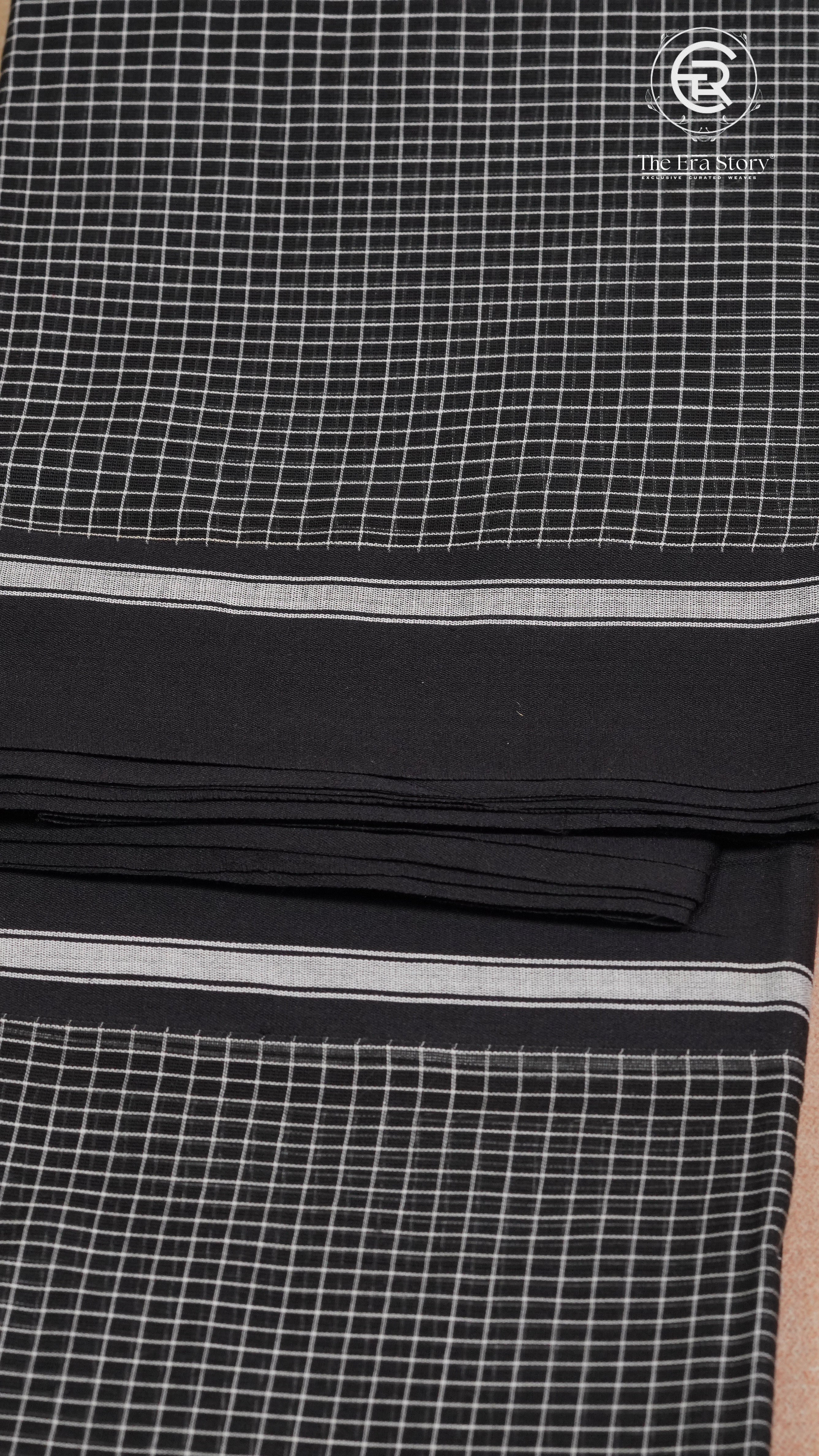 Black Checkered Narayanpet Handloom Cotton Saree