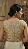 Amber Yellow & Beige Geometric Designer Silk Blouse
