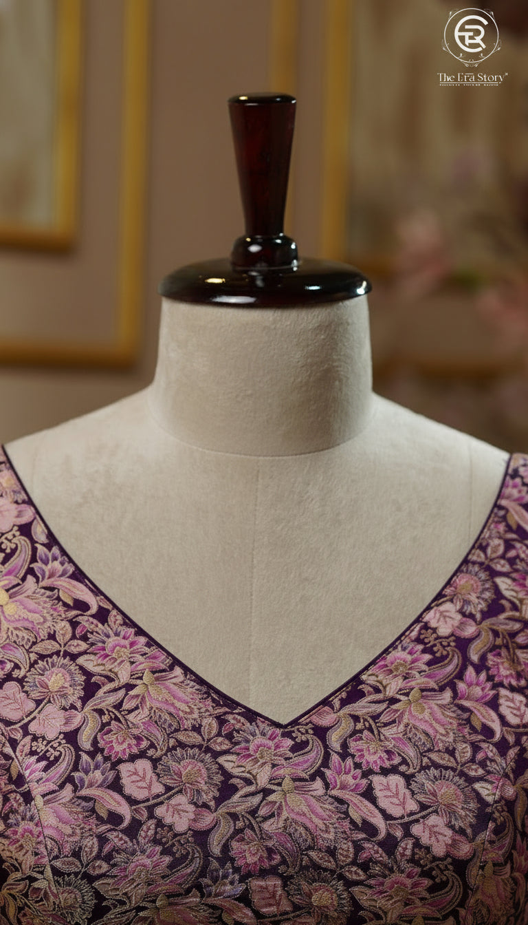 Purple & Pink Floral Designer Silk Blouse