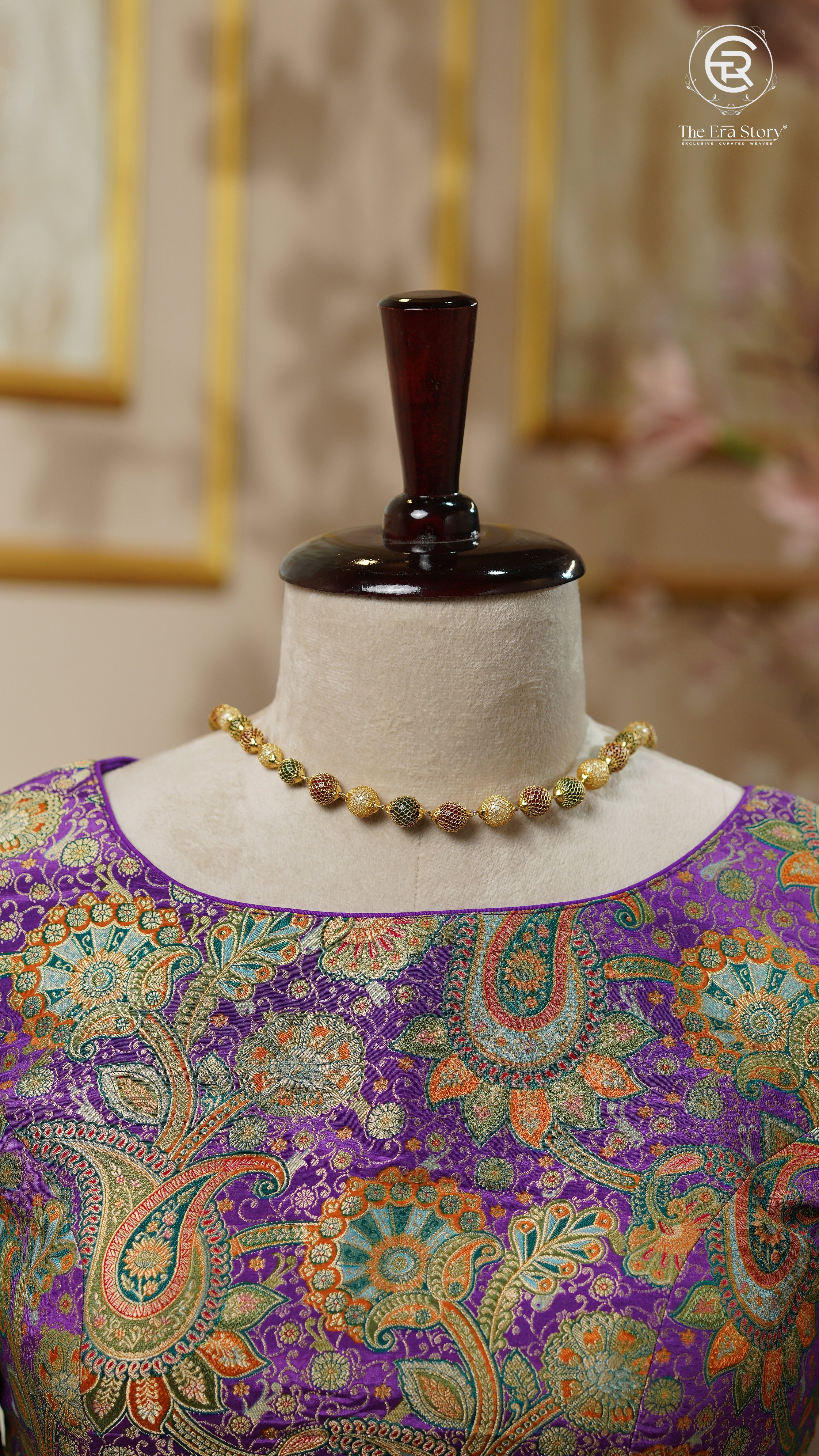 Purple & Multicoloured Mango  Floral Designer Silk Blouse