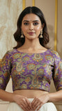 Purple & Multicoloured Mango  Floral Designer Silk Blouse