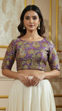 Purple & Multicoloured Mango  Floral Designer Silk Blouse