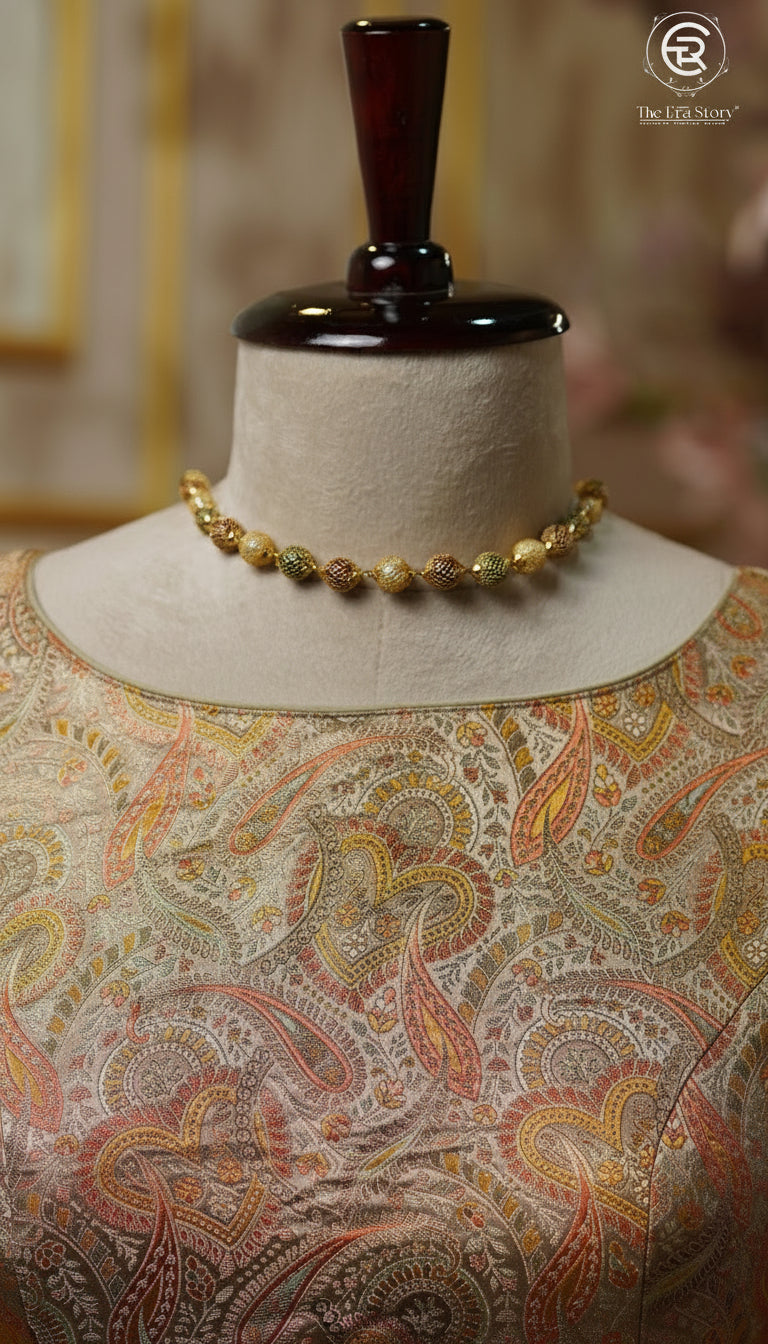 Gold Silver & Multicoloured Floral Designer Silk Blouse