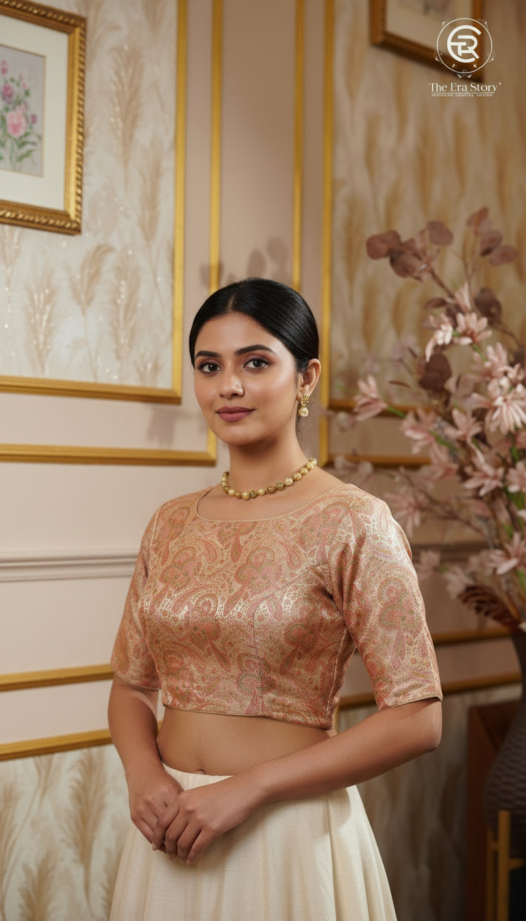 Rose Gold & Pink Multicoloured Floral Designer Silk Blouse