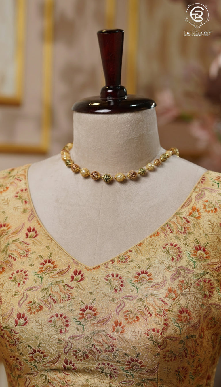 Rich Gold & Red Multicoloured Floral Designer Silk Blouse